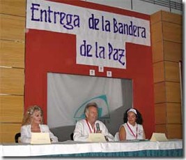 Presentation of the Banner of Peace to Iberica de Luz, Spain.